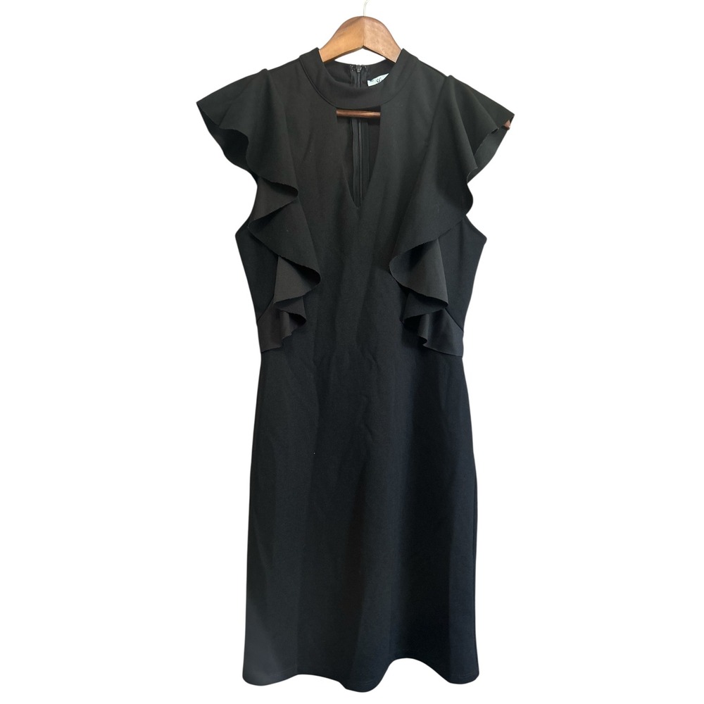 She + Sky Black Ruffle Sleeve Dress Mock Neck‎ Sleeveless Career Cocktail